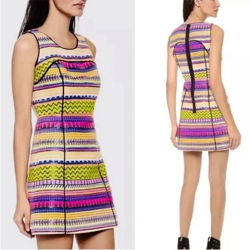 Milly Raffia Neon Tweed Mini Dress